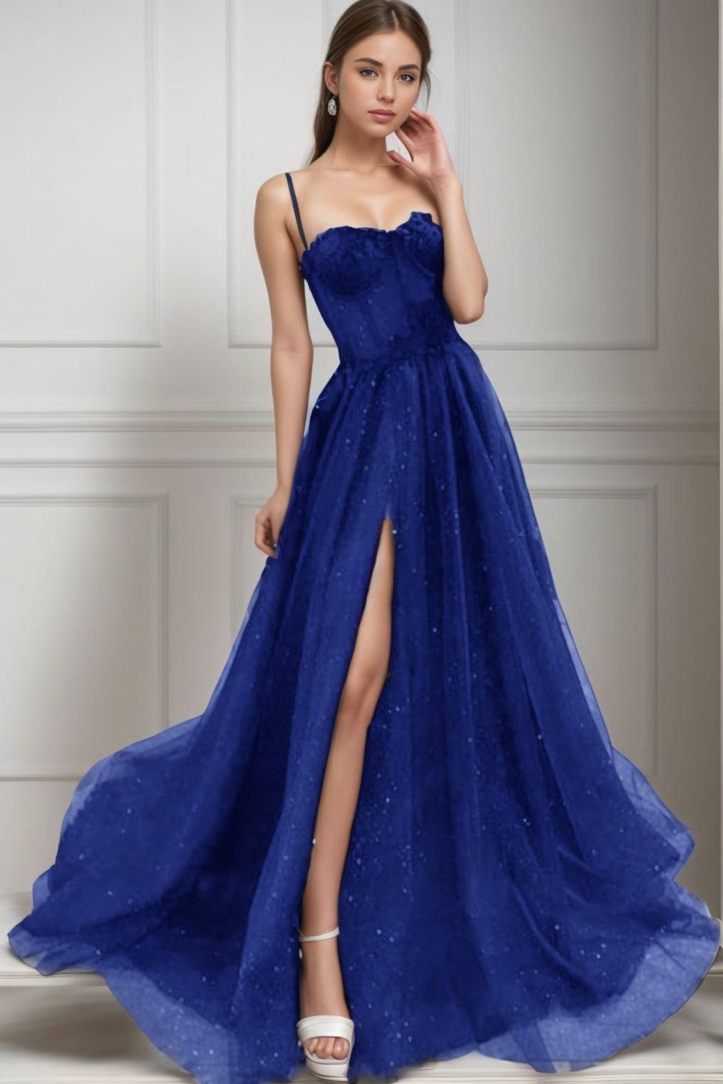 A-Line Sweep-Brush Train Tulle Prom Dress CS0439 - COCOMELODY
