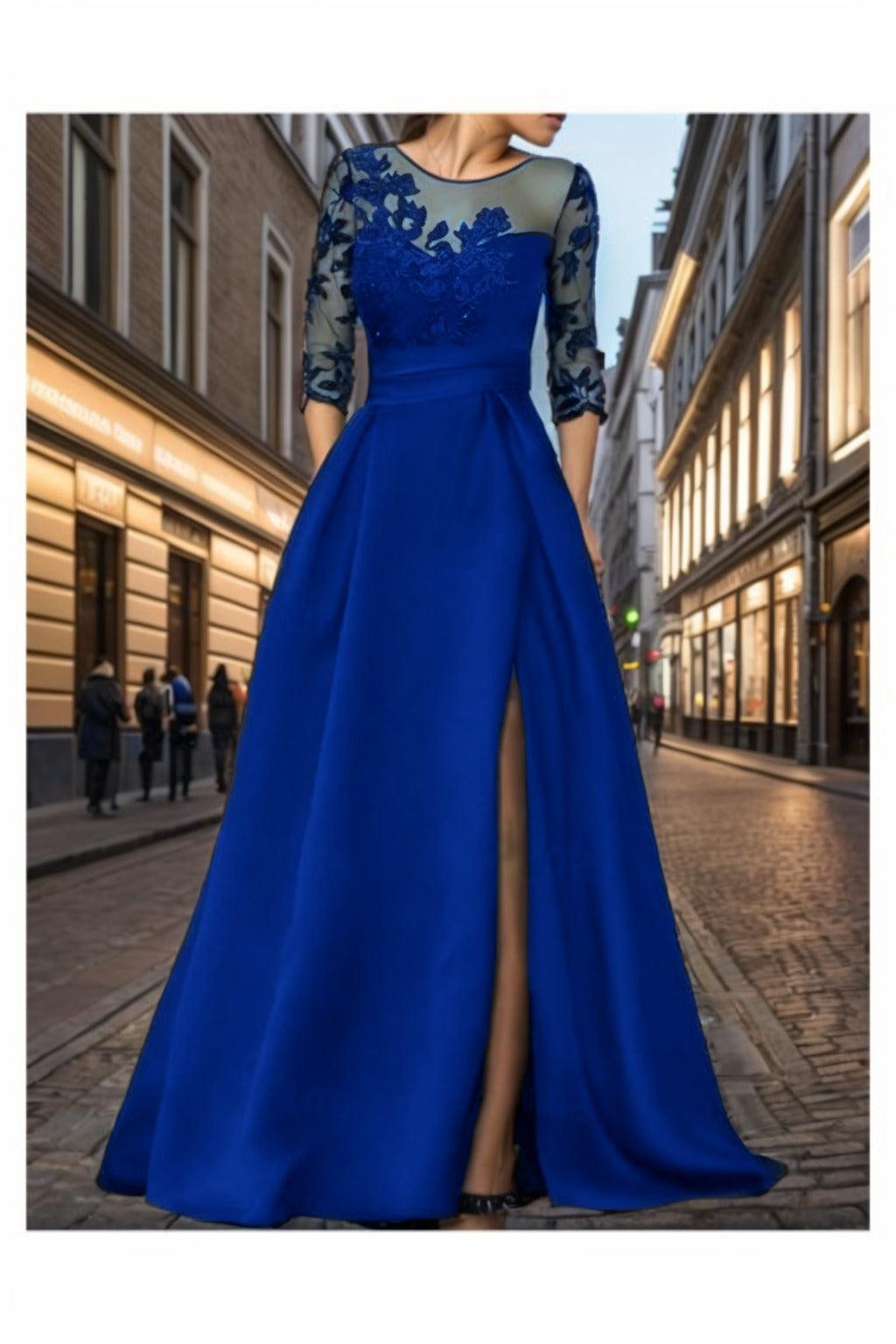 A-Line Sweep-Brush Train Silk-Like Prom Dress CS0456 - COCOMELODY