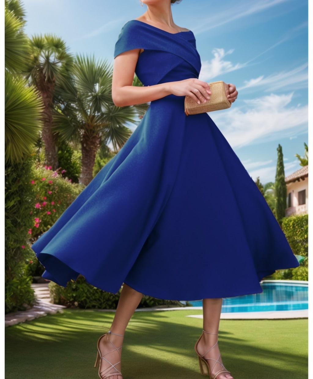 A-Line Tea Length Satin Prom Dress CS0455 - COCOMELODY