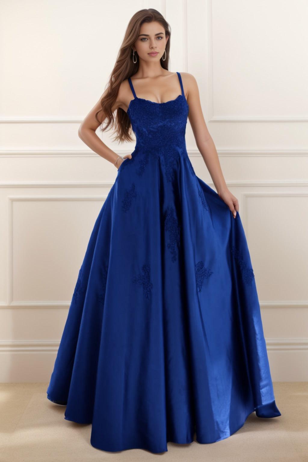 A-Line Floor Length Satin Prom Dress CS0458 - COCOMELODY