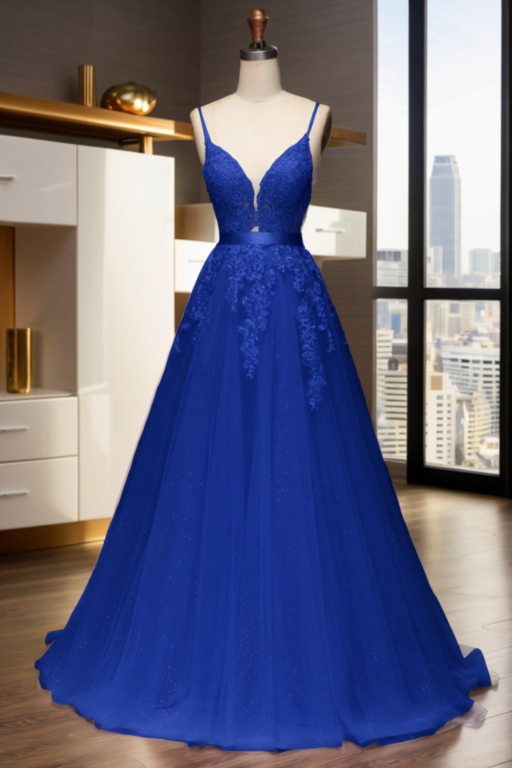 A-Line Sweep-Brush Train Tulle Prom Dress CS0464 - COCOMELODY