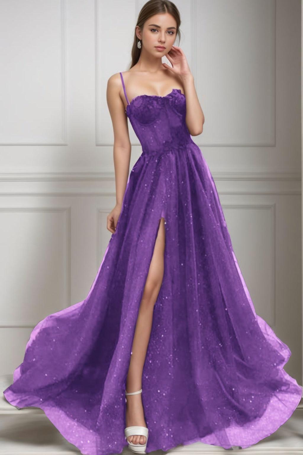 A-Line Sweep-Brush Train Tulle Prom Dress CS0439 - COCOMELODY
