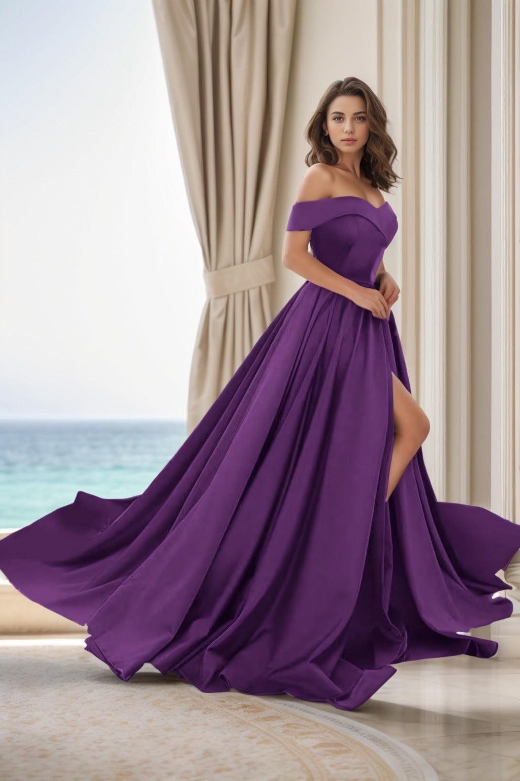 A-Line Court Train Satin Prom Dress CS0405 - COCOMELODY