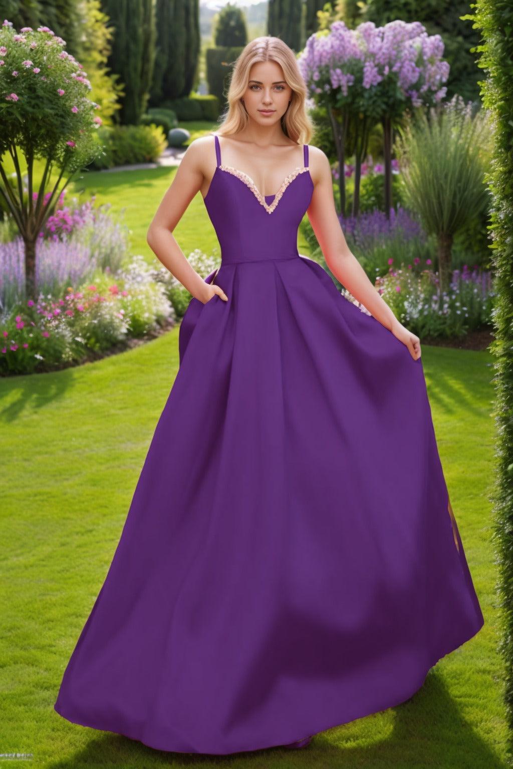 A-Line Floor Length Satin Prom Dress CS0451 - COCOMELODY