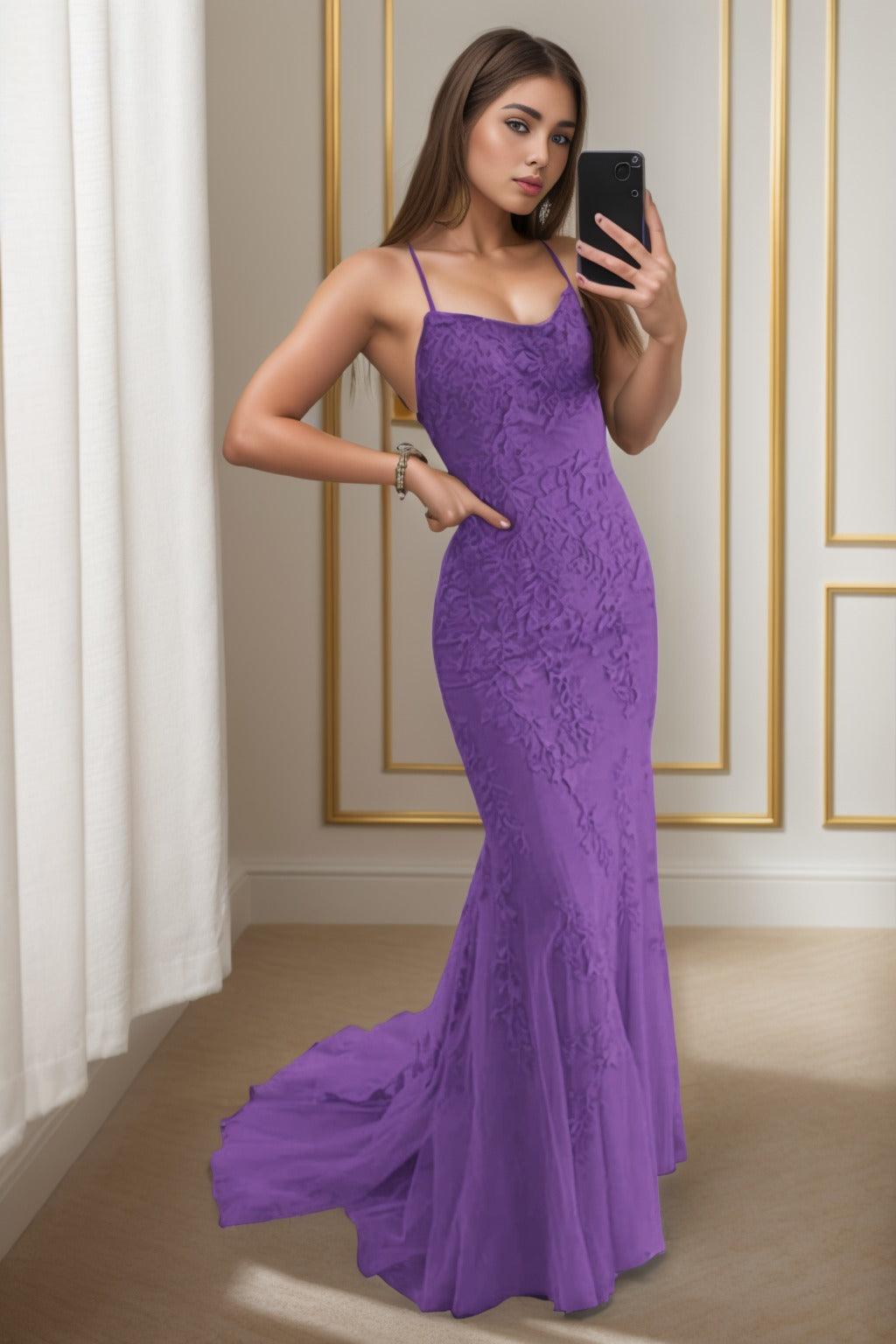 Trumpet-Mermaid Sweep-Brush Train Tulle Prom Dress CS0398 - COCOMELODY