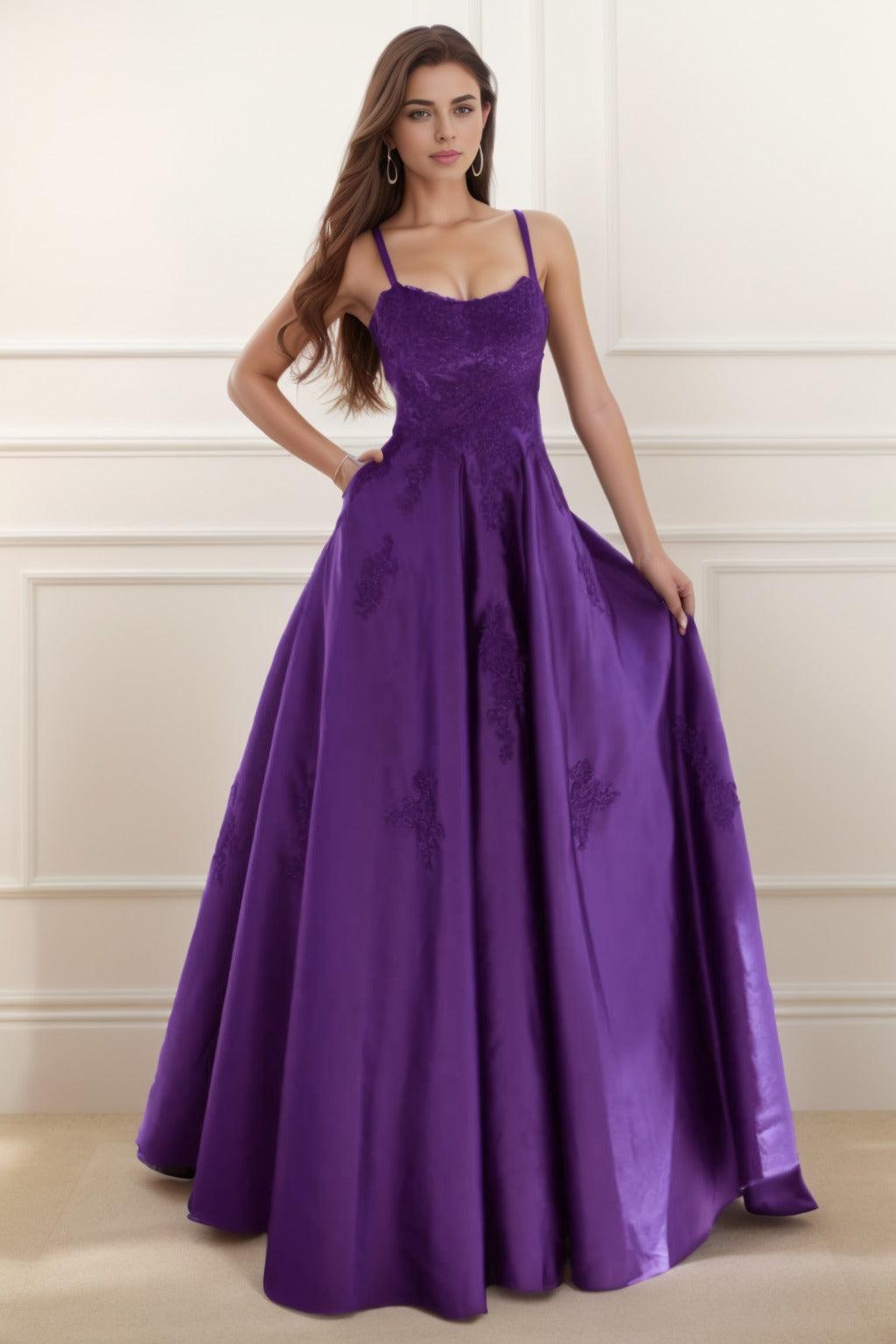 A-Line Floor Length Satin Prom Dress CS0458 - COCOMELODY