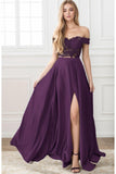 A-Line Sweep-Brush Train Elastic Satin Prom Dress CS0414 - COCOMELODY