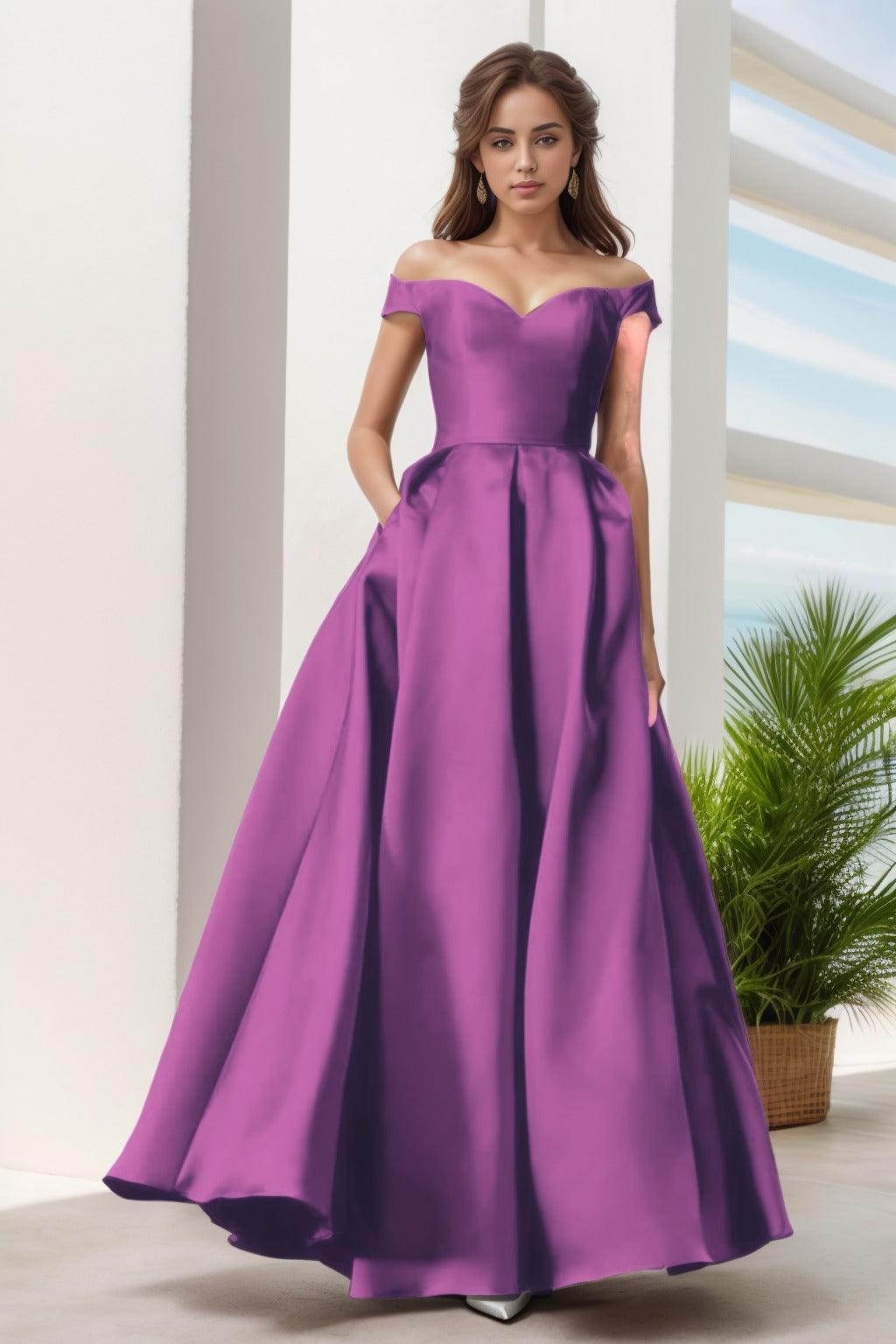 A-Line Floor Length Satin Prom Dress CS0408 - COCOMELODY