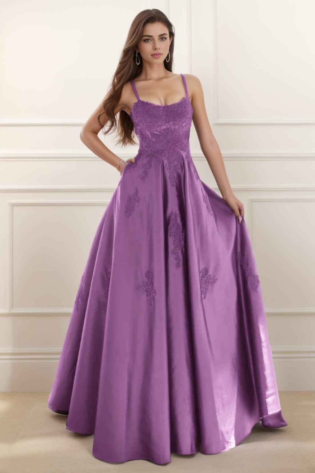 A-Line Floor Length Satin Prom Dress CS0458 - COCOMELODY