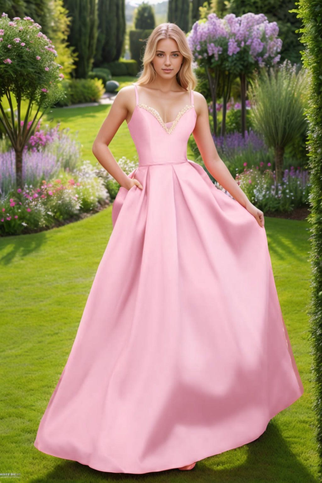 A-Line Floor Length Satin Prom Dress CS0451 - COCOMELODY