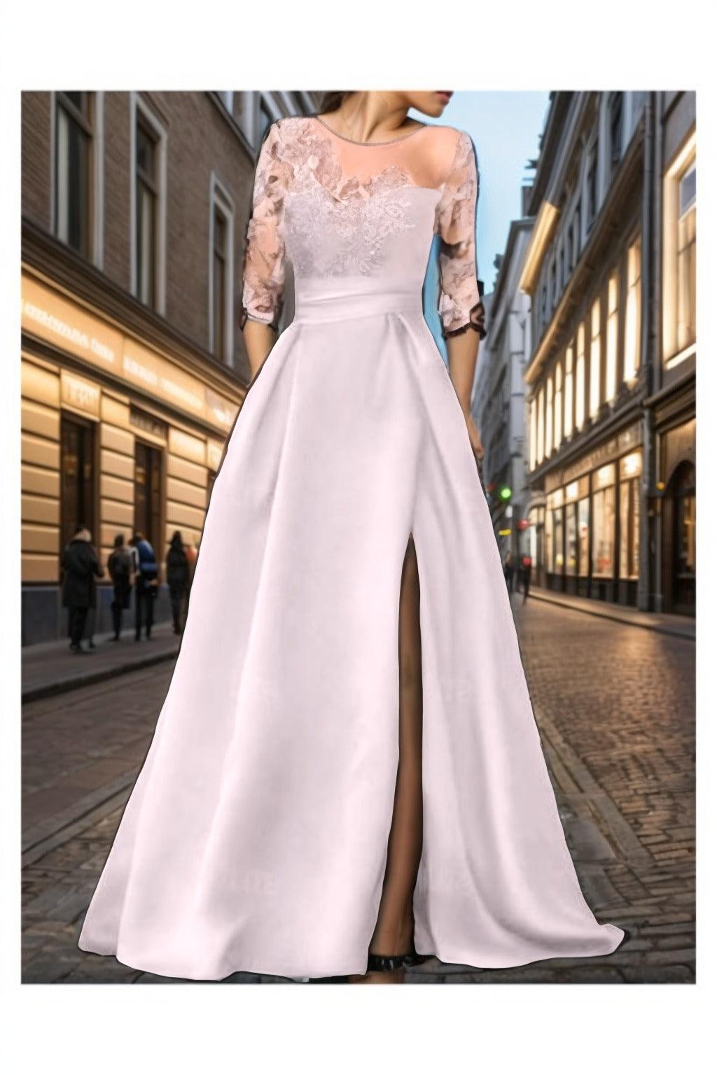 A-Line Sweep-Brush Train Silk-Like Prom Dress CS0456 - COCOMELODY