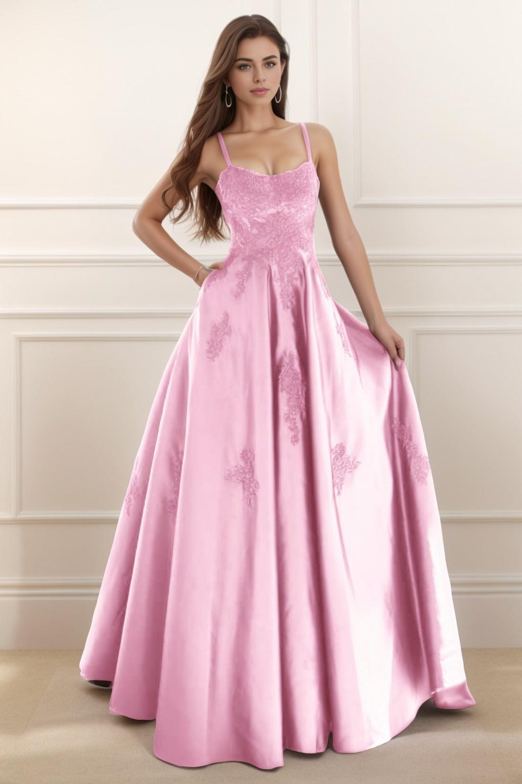 A-Line Floor Length Satin Prom Dress CS0458 - COCOMELODY