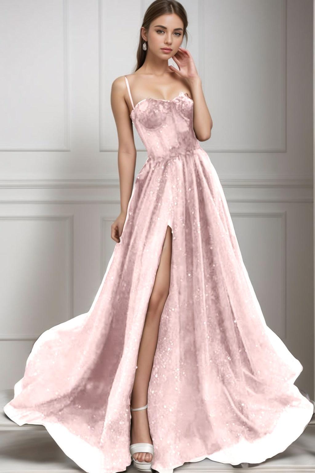 A-Line Sweep-Brush Train Tulle Prom Dress CS0439 - COCOMELODY