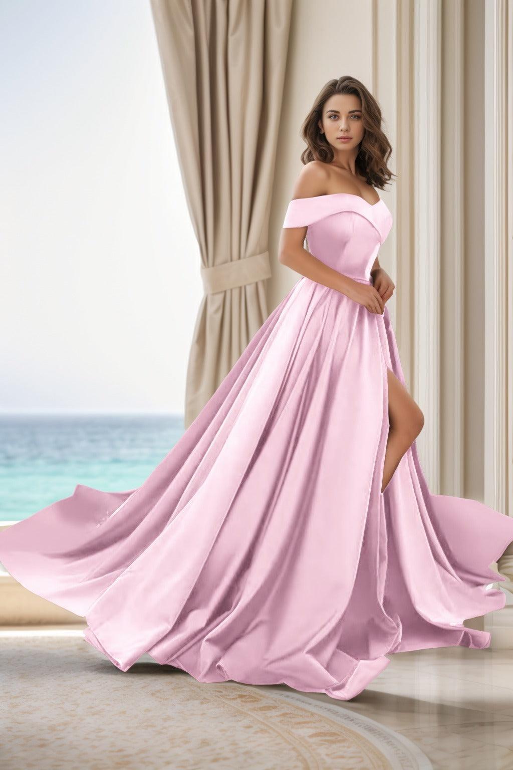 A-Line Court Train Satin Prom Dress CS0405 - COCOMELODY