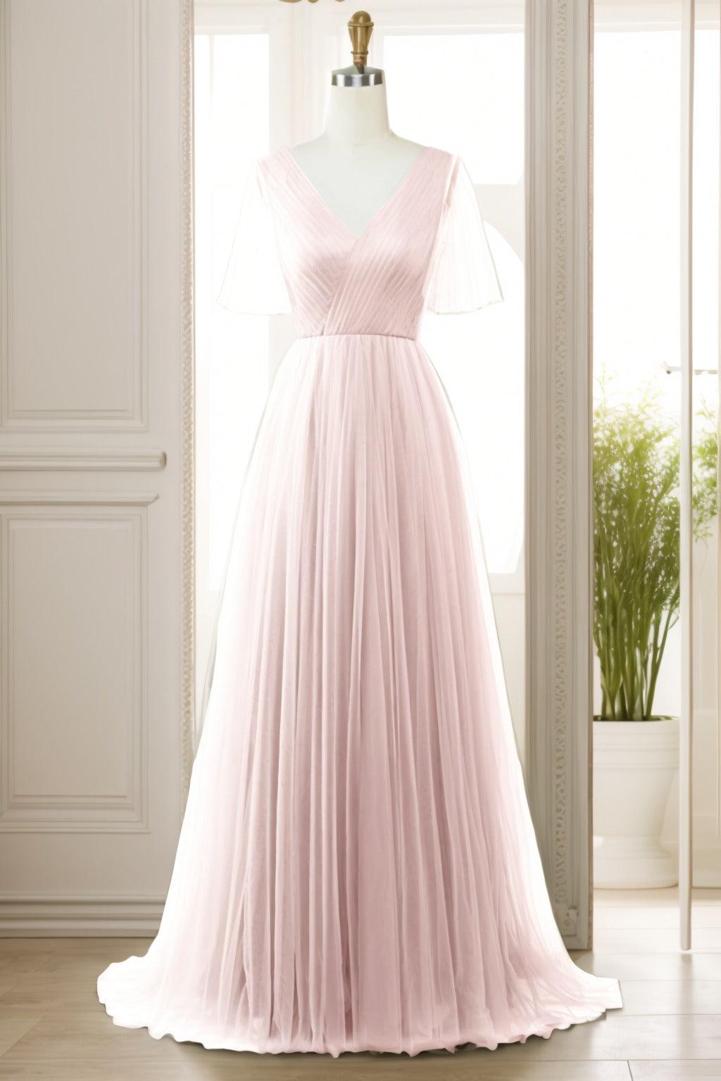 A-Line Sweep-Brush Train Tulle Prom Dress CS0472 - COCOMELODY