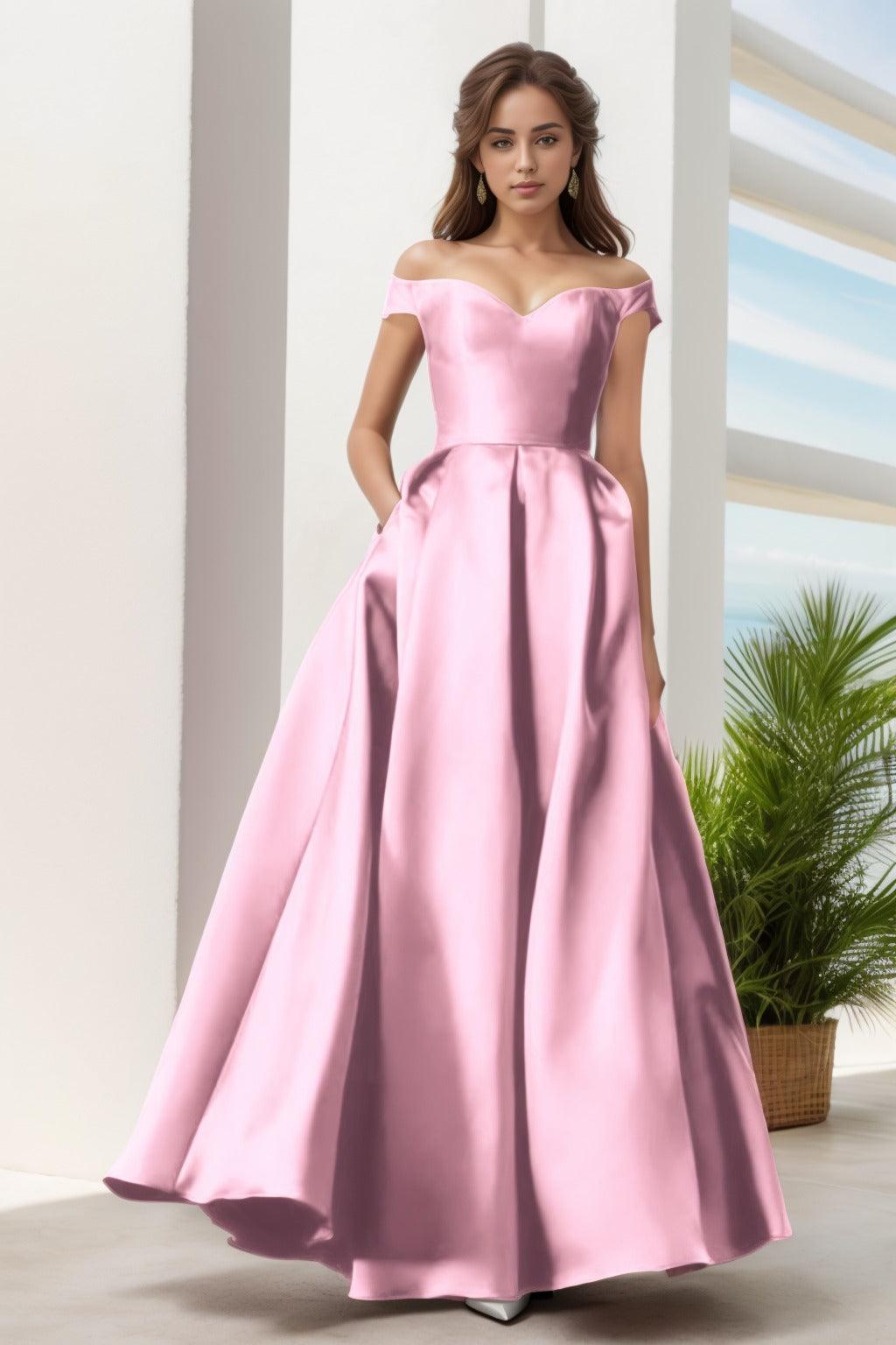 A-Line Floor Length Satin Prom Dress CS0408 - COCOMELODY