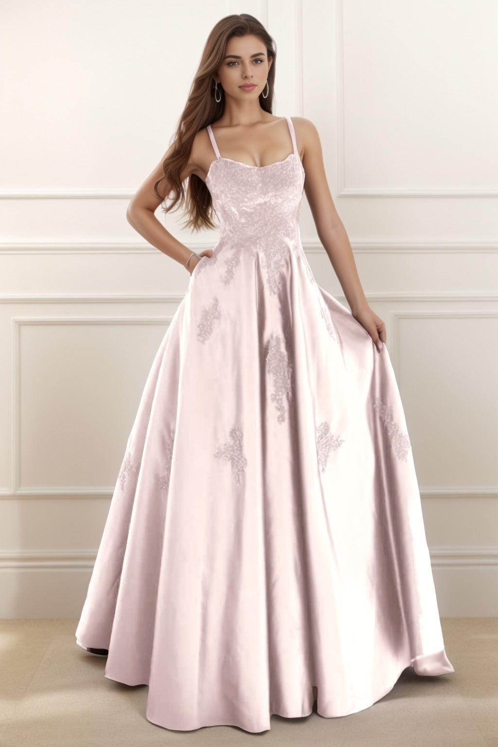 A-Line Floor Length Satin Prom Dress CS0458 - COCOMELODY