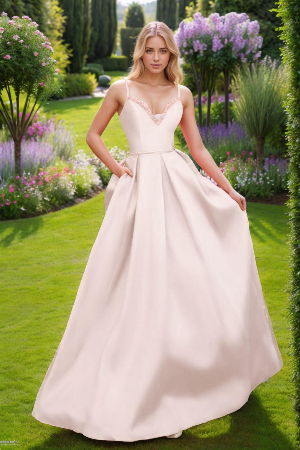 A-Line Floor Length Satin Prom Dress CS0451 - COCOMELODY
