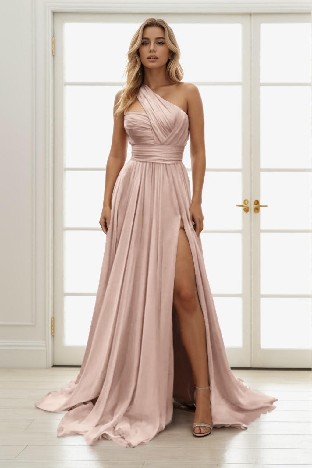 A-Line Sweep-Brush Train Chiffon Prom Dress CS0435 - COCOMELODY