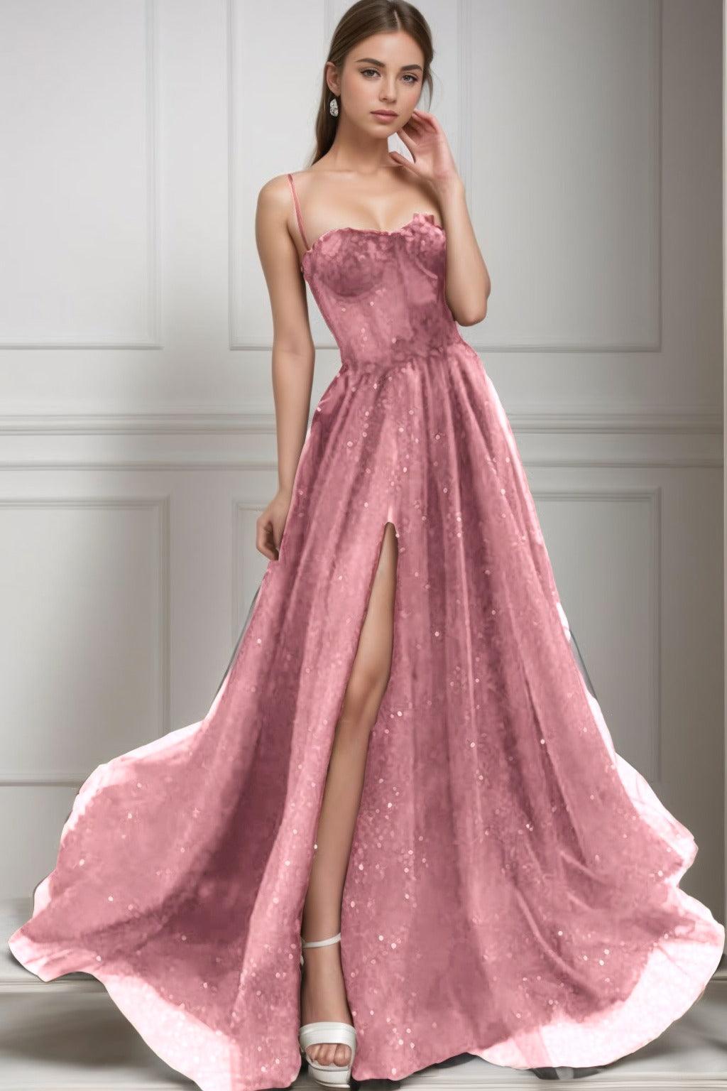 A-Line Sweep-Brush Train Tulle Prom Dress CS0439 - COCOMELODY