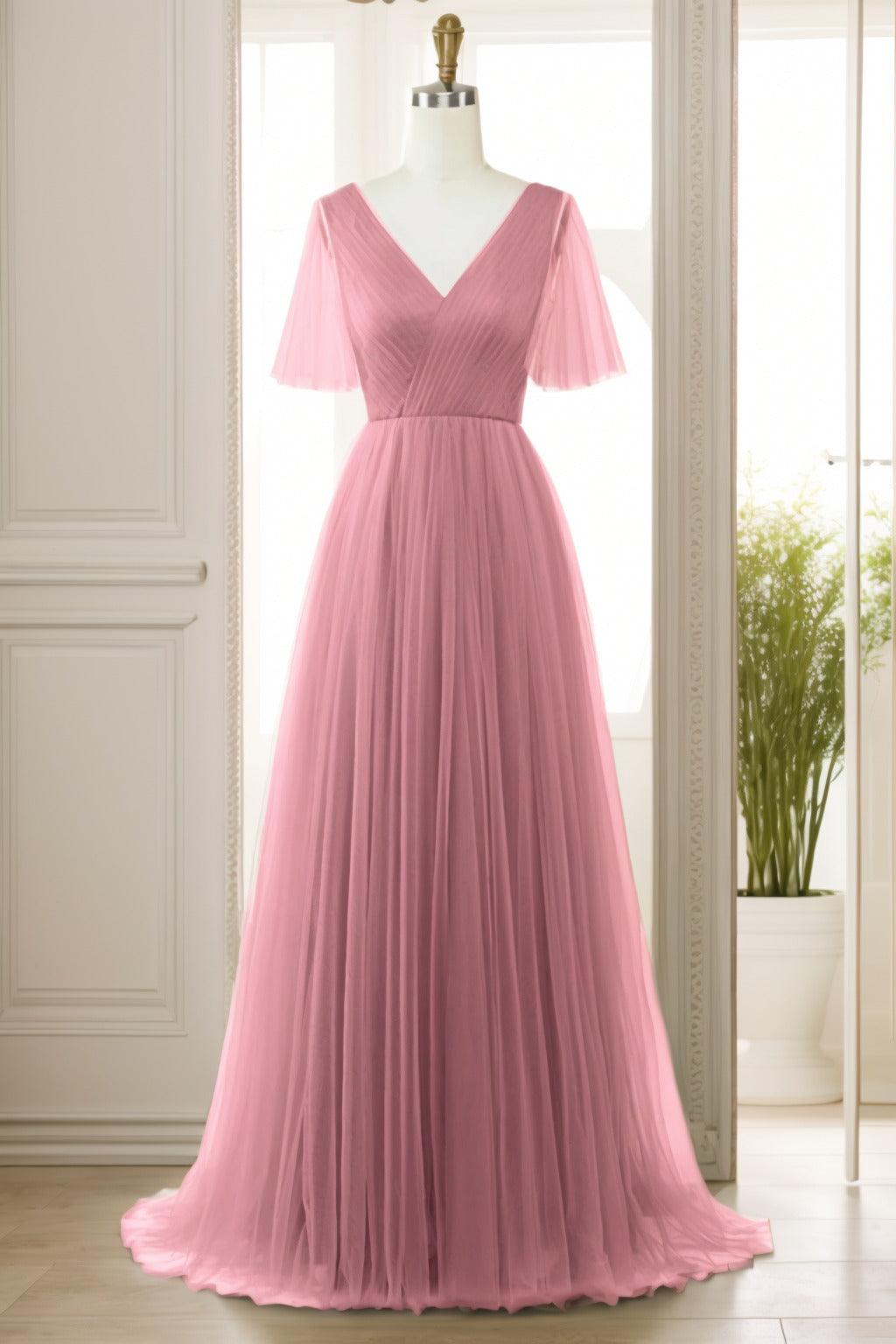 A-Line Sweep-Brush Train Tulle Prom Dress CS0472 - COCOMELODY