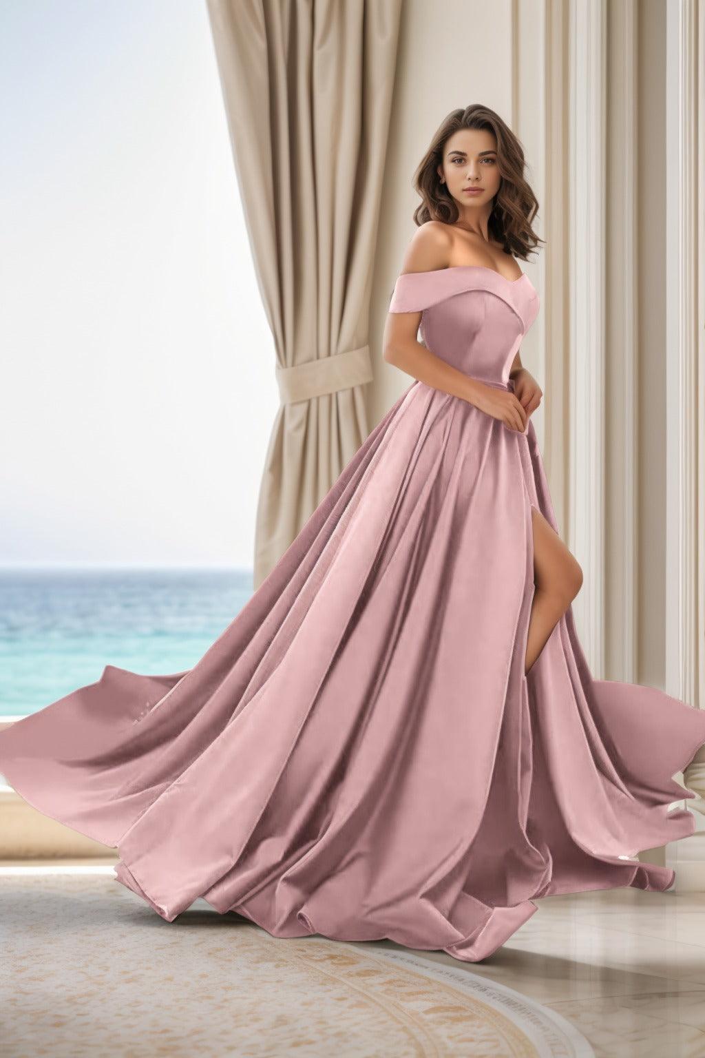 A-Line Court Train Satin Prom Dress CS0405 - COCOMELODY