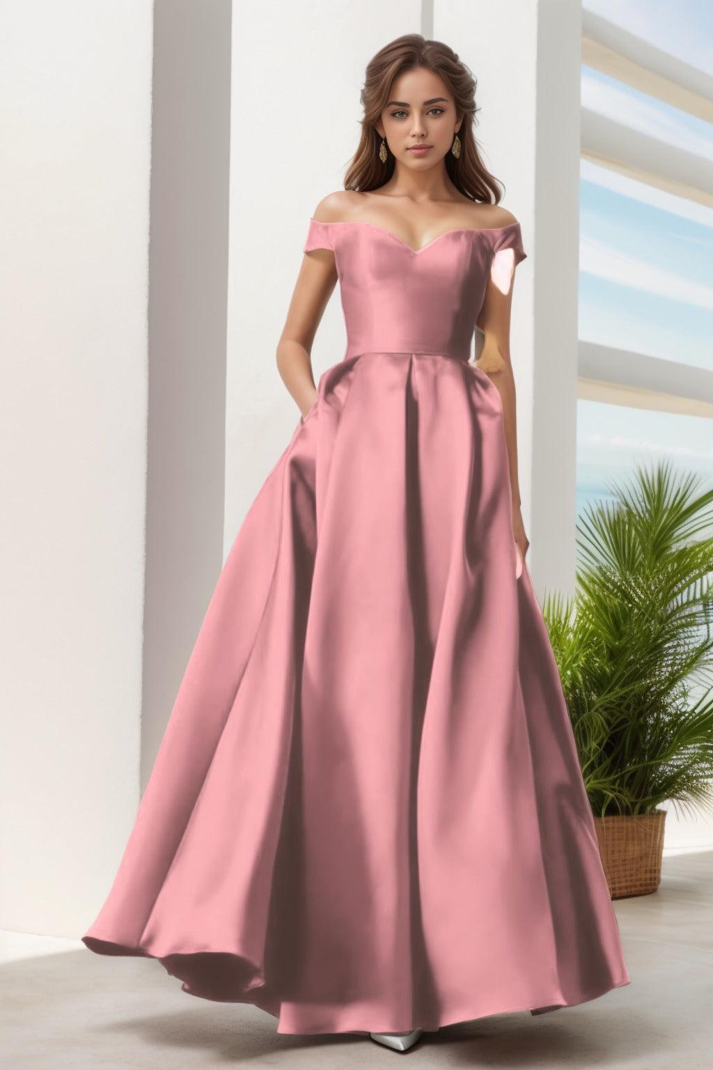 A-Line Floor Length Satin Prom Dress CS0408 - COCOMELODY