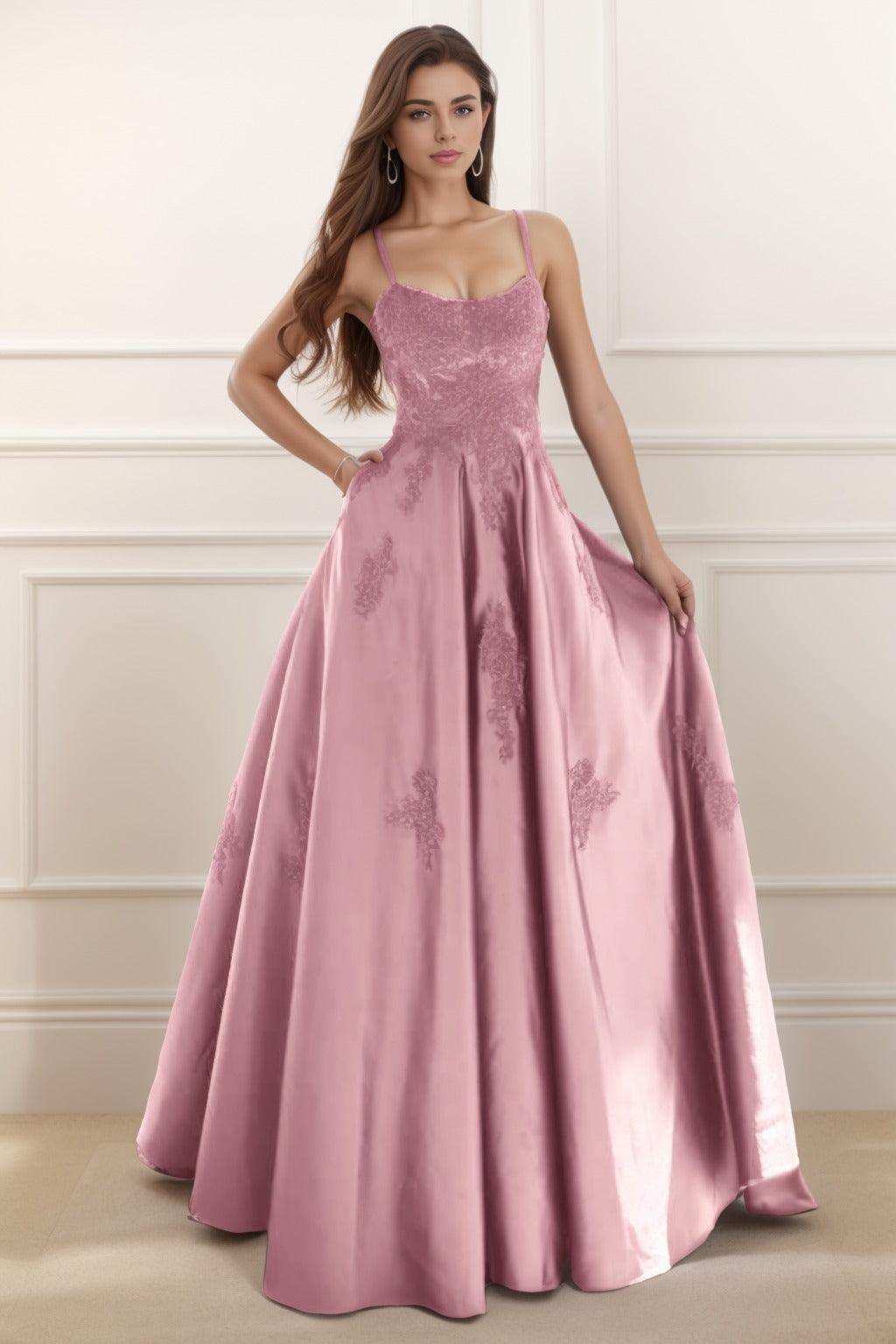 A-Line Floor Length Satin Prom Dress CS0458 - COCOMELODY