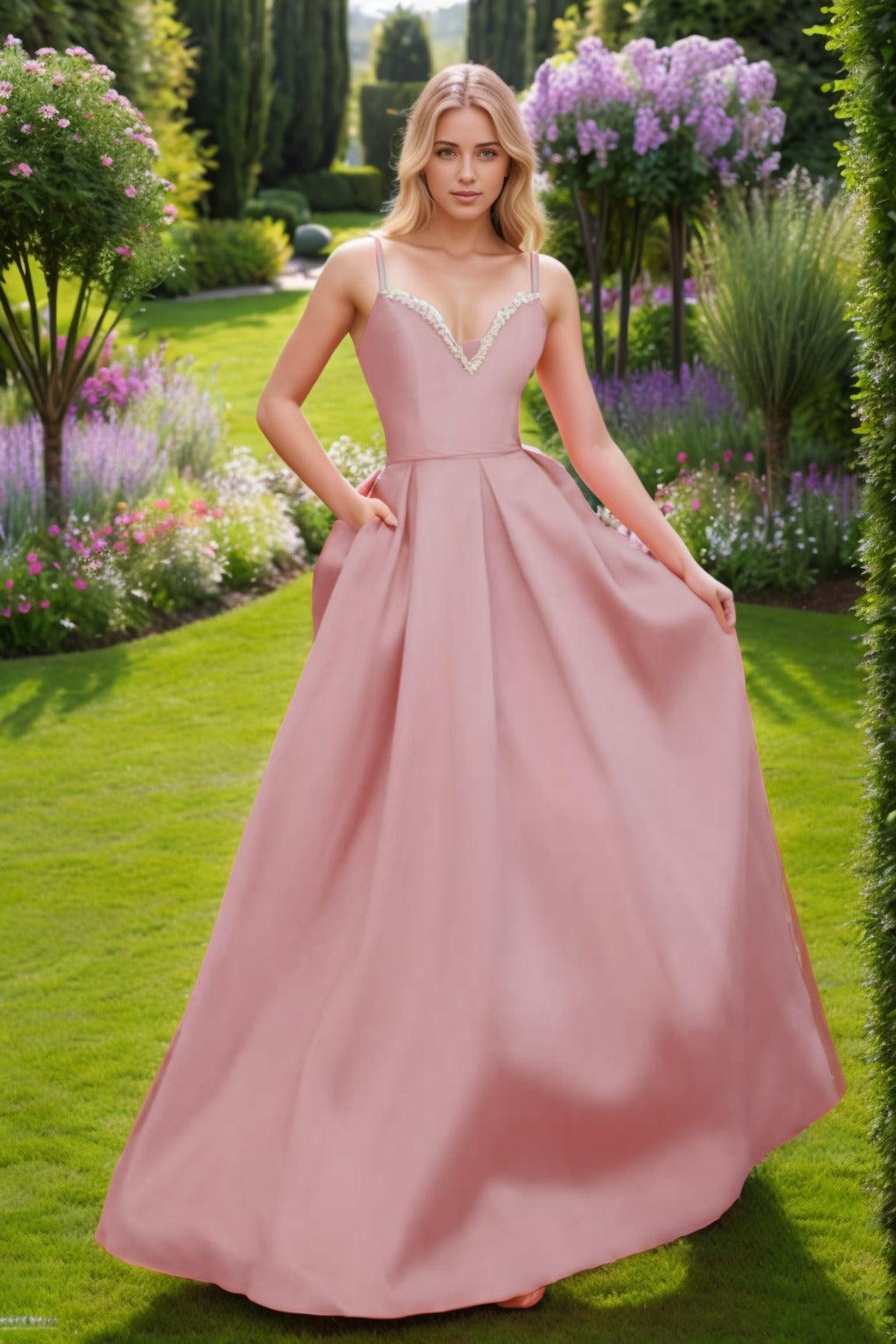 A-Line Floor Length Satin Prom Dress CS0451 - COCOMELODY