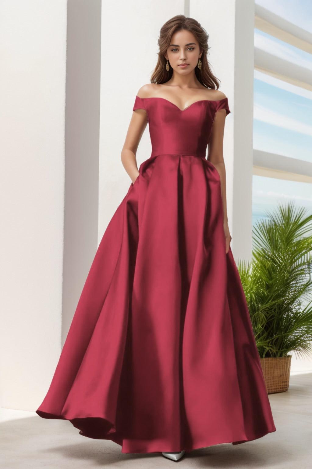 A-Line Floor Length Satin Prom Dress CS0408 - COCOMELODY