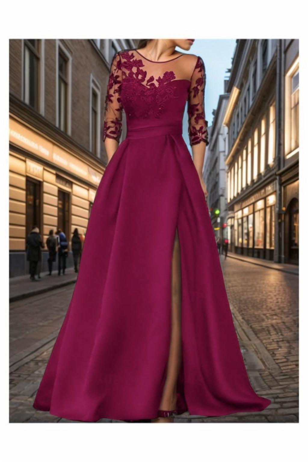A-Line Sweep-Brush Train Silk-Like Prom Dress CS0456 - COCOMELODY