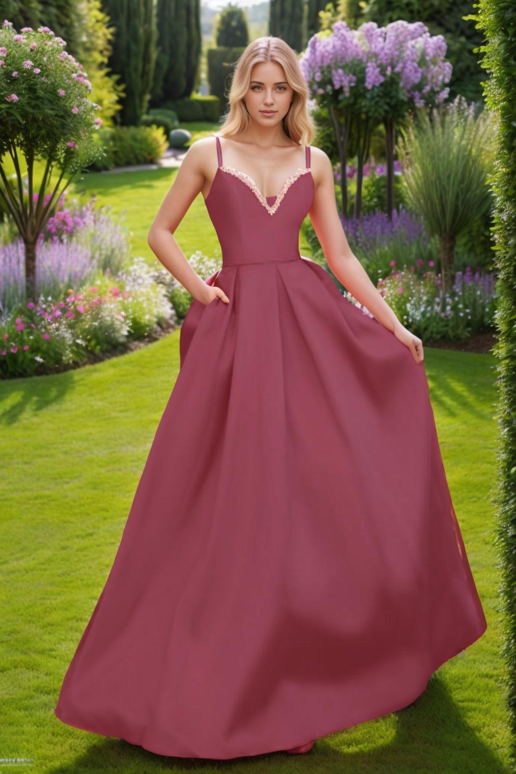 A-Line Floor Length Satin Prom Dress CS0451 - COCOMELODY