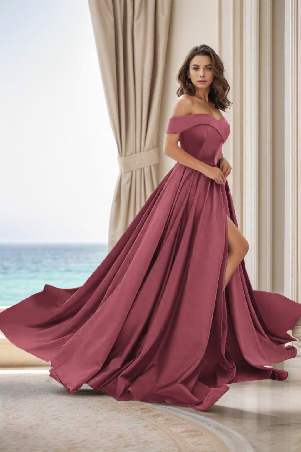 A-Line Court Train Satin Prom Dress CS0405 - COCOMELODY