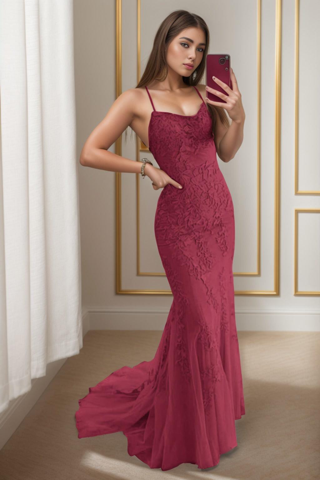 Trumpet-Mermaid Sweep-Brush Train Tulle Prom Dress CS0398 - COCOMELODY