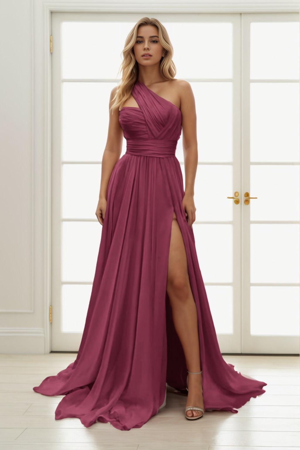 A-Line Sweep-Brush Train Chiffon Prom Dress CS0435 - COCOMELODY