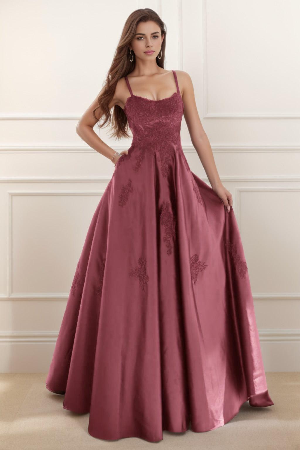 A-Line Floor Length Satin Prom Dress CS0458 - COCOMELODY