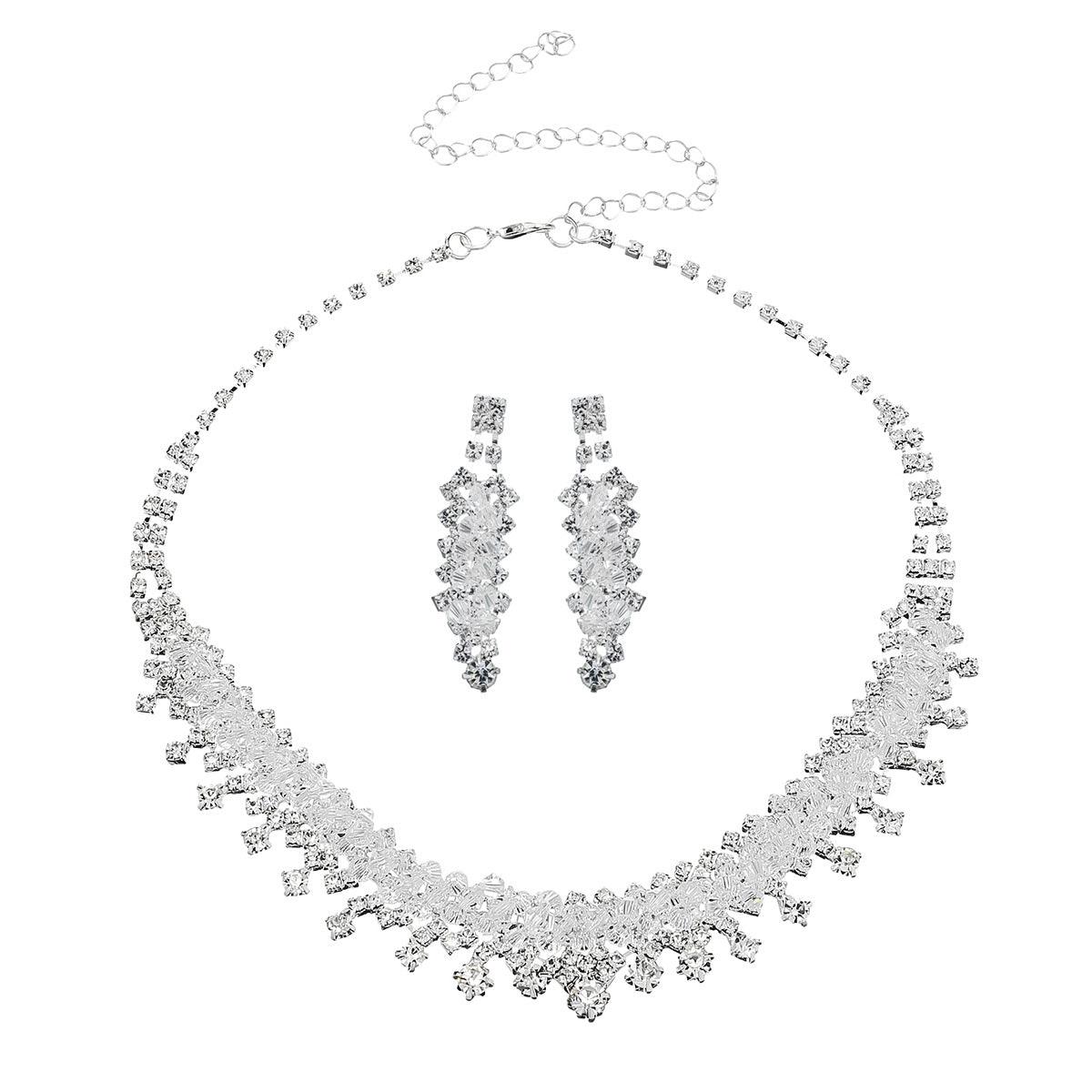 Jewelry Pearl Rhinestone Necklace Earrings 2-Piece Set 526530675260 - COCOMELODY