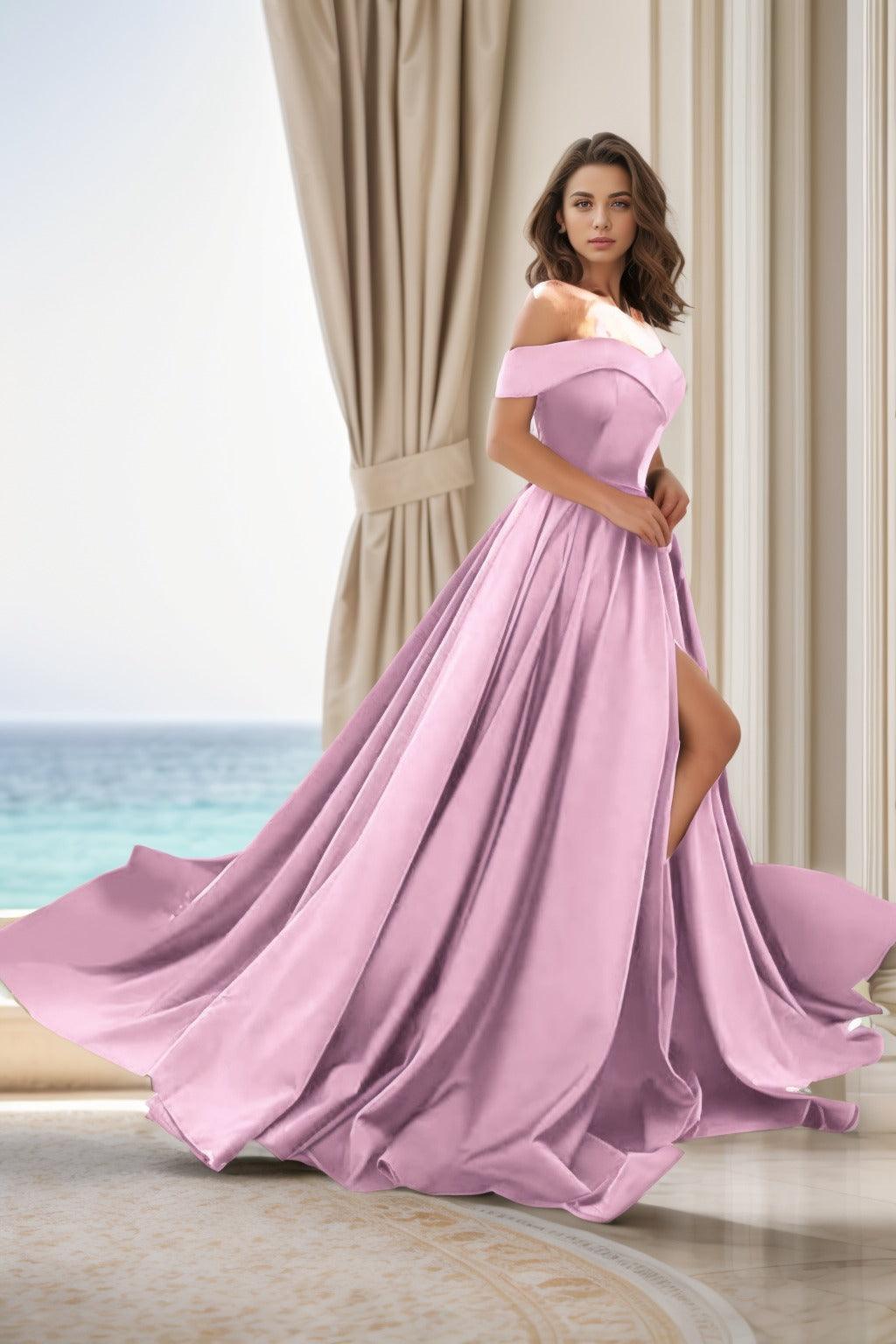 A-Line Court Train Satin Prom Dress CS0405 - COCOMELODY