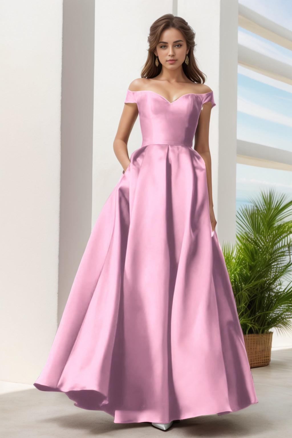 A-Line Floor Length Satin Prom Dress CS0408 - COCOMELODY