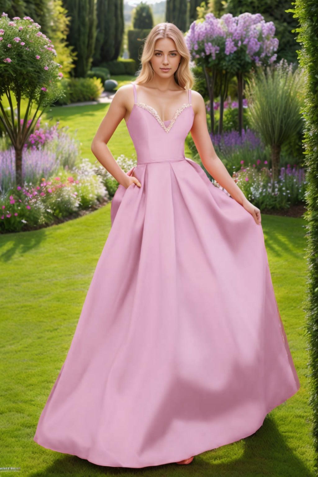 A-Line Floor Length Satin Prom Dress CS0451 - COCOMELODY