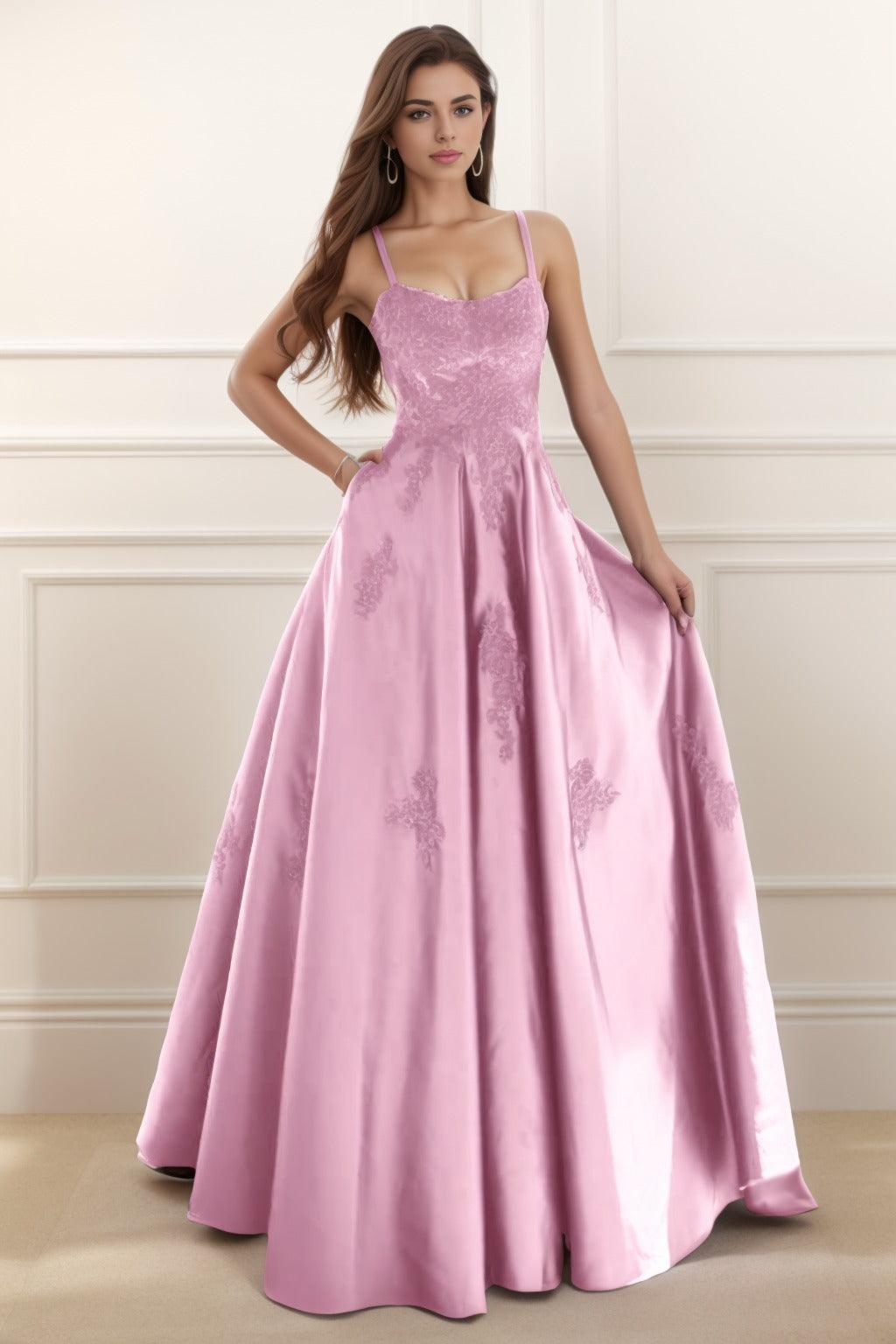 A-Line Floor Length Satin Prom Dress CS0458 - COCOMELODY