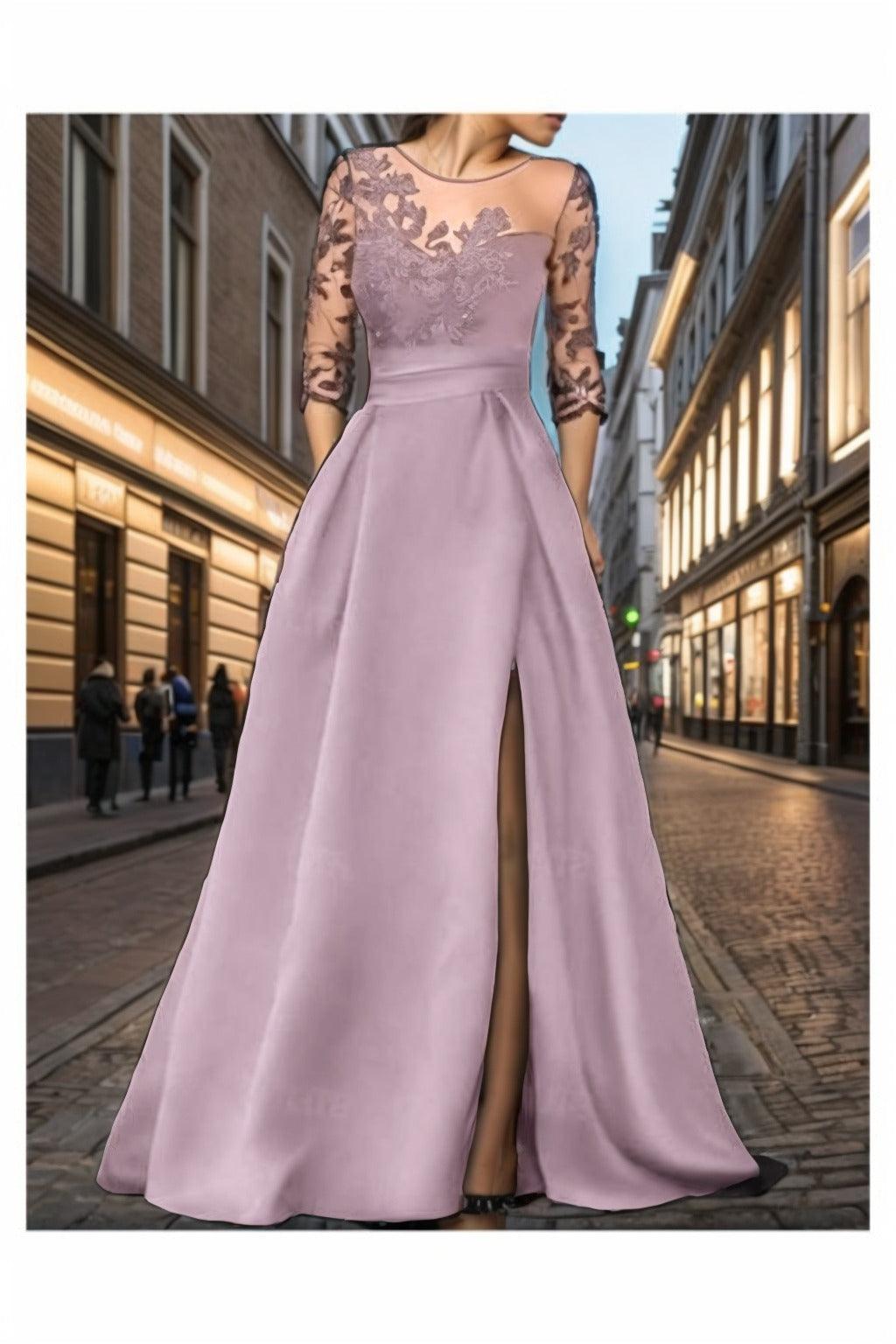 A-Line Sweep-Brush Train Silk-Like Prom Dress CS0456 - COCOMELODY