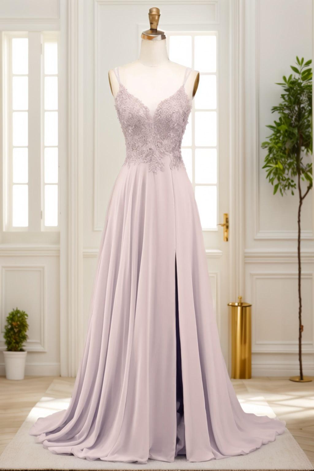 A-Line Sweep-Brush Train Chiffon Prom Dress CS0470 - COCOMELODY