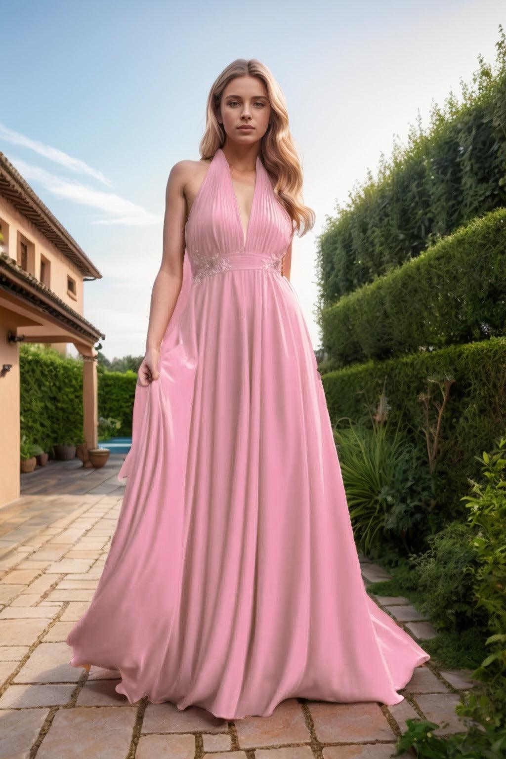 A-Line Sweep-Brush Train Chiffon Prom Dress CS0457 - COCOMELODY
