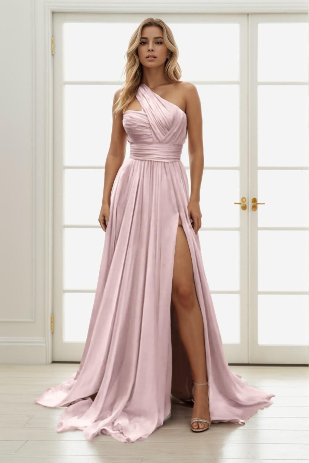 A-Line Sweep-Brush Train Chiffon Prom Dress CS0435 - COCOMELODY