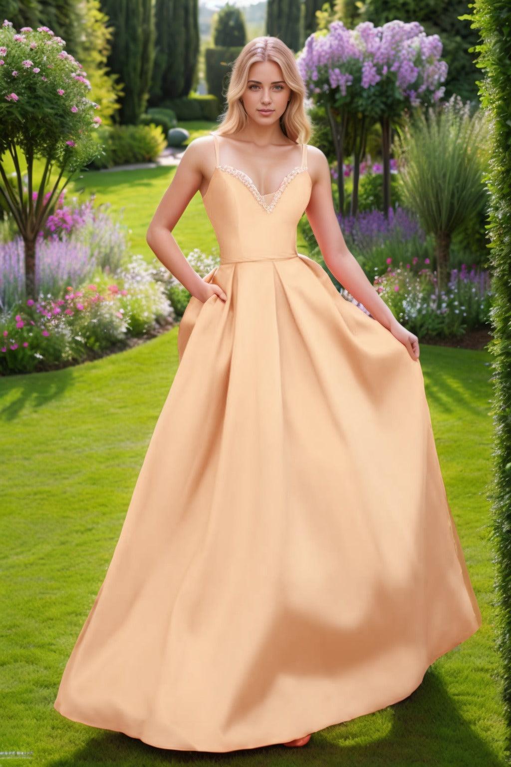 A-Line Floor Length Satin Prom Dress CS0451 - COCOMELODY