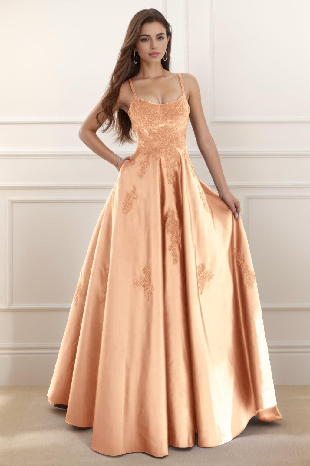 A-Line Floor Length Satin Prom Dress CS0458 - COCOMELODY