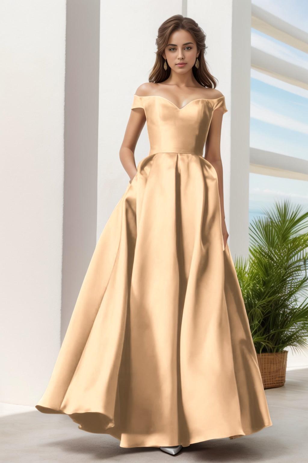 A-Line Floor Length Satin Prom Dress CS0408 - COCOMELODY
