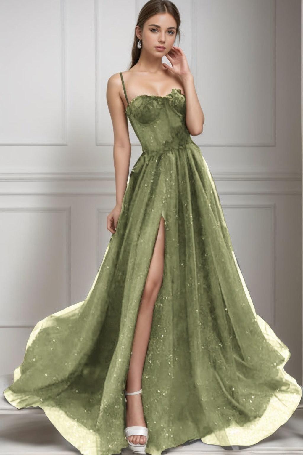 A-Line Sweep-Brush Train Tulle Prom Dress CS0439 - COCOMELODY