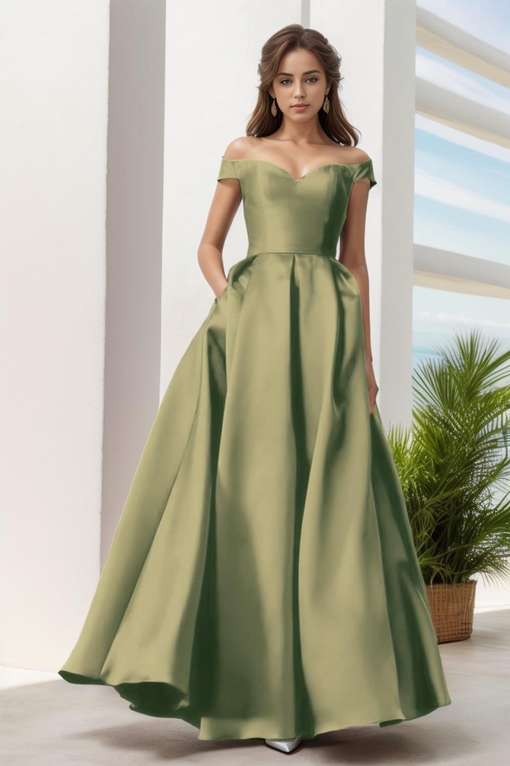 A-Line Floor Length Satin Prom Dress CS0408 - COCOMELODY